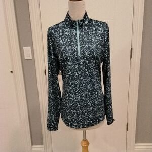 adidas Women's Teal and Navy Blue Long Sleeve Top